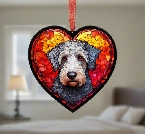 Bedlington Terrier Stained Glass Effect Heart Suncatcher